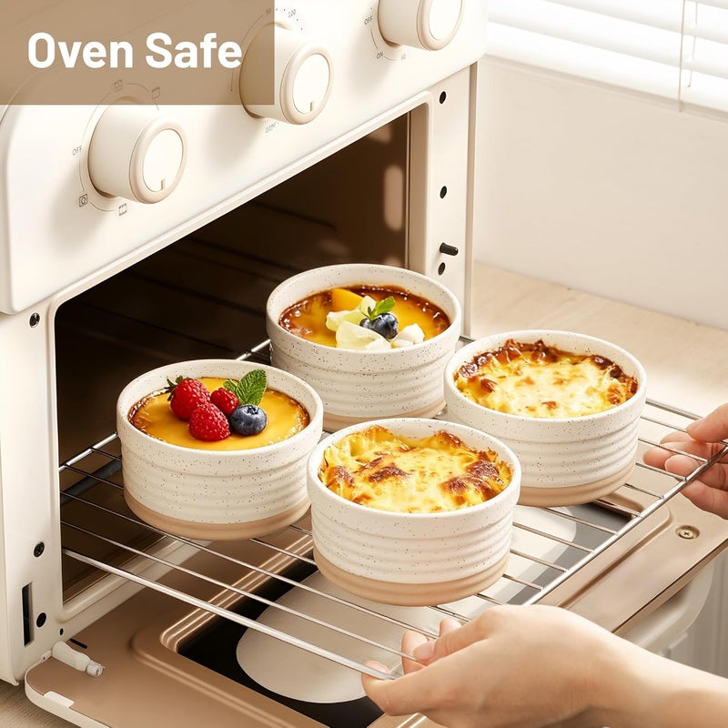 Dafuceramic Ramekins 8 oz Oven Safe, Porcelain Creme Brulee Ramekins Pudding Custard Cups Small Ceramic Souffle Dishes Baking Bowls Set of 4 (Arctic White) - Image 4